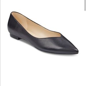 Marc Fisher Analia Black Leather Pointed-Toe Flats